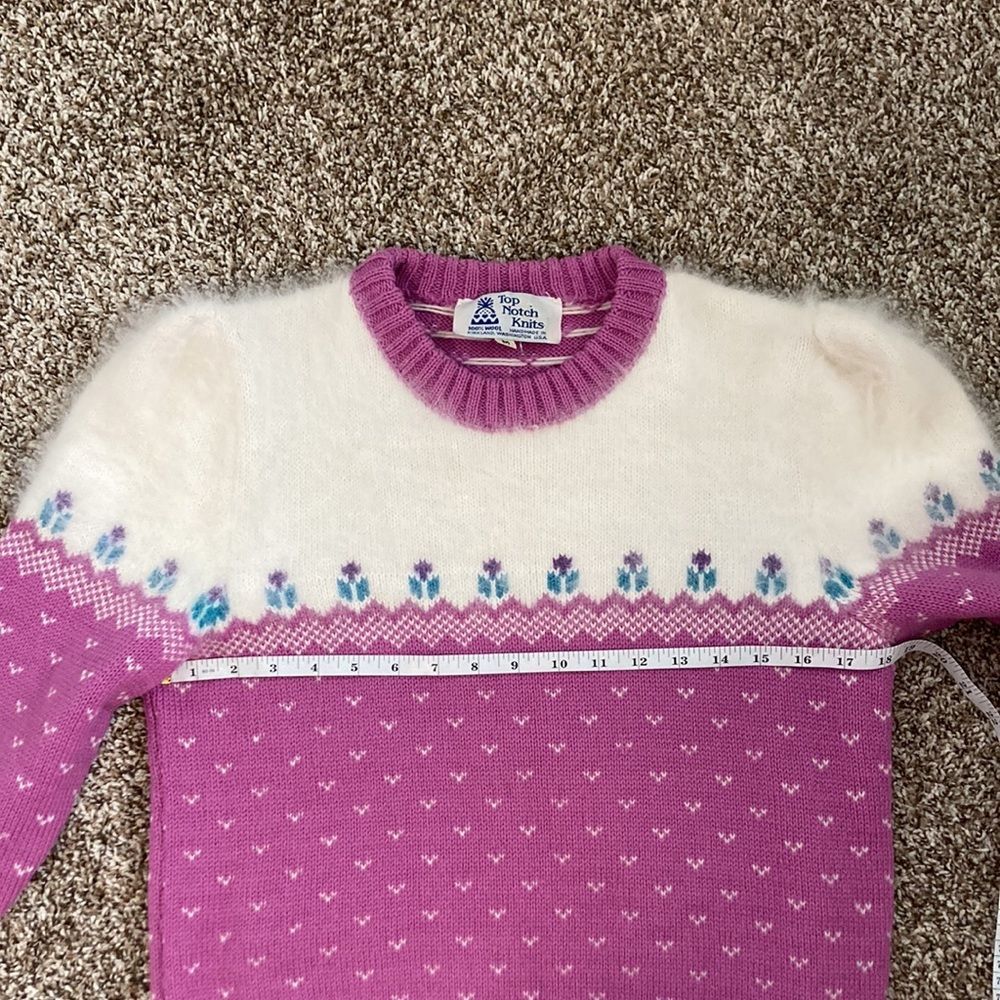 Vintage 80s Top Notch Wool Crewneck Tulip Fair Isle Sweater Handmade in the USA - Picture 9 of 16
